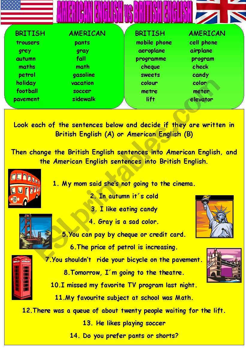 BRITISH OR AMERICAN ENGLISH? worksheet