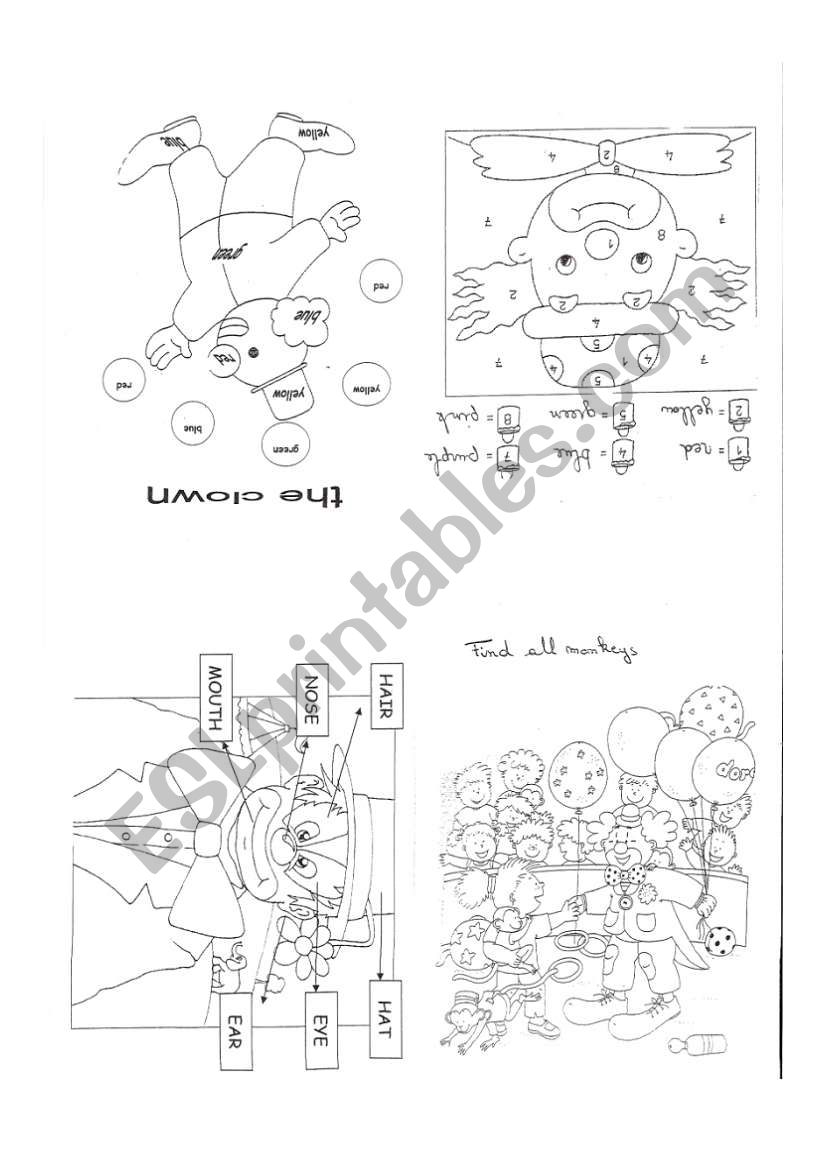 clown activities worksheet