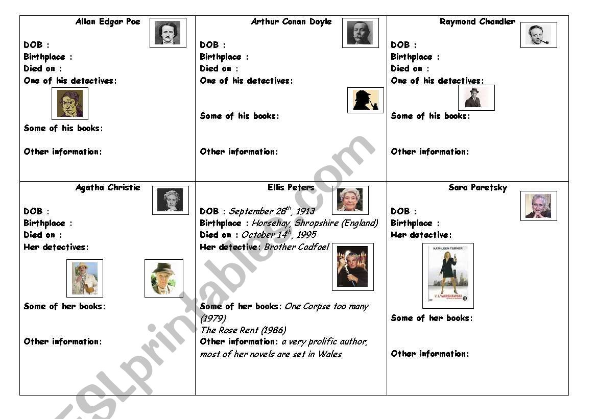 Mystery writers (group 5) worksheet