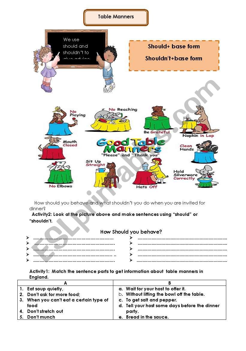 table manners worksheet