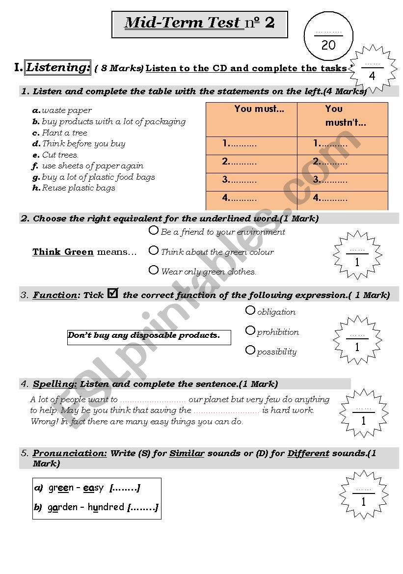 Listening and Language Test about The Environment Listening and Language Test about The Environment