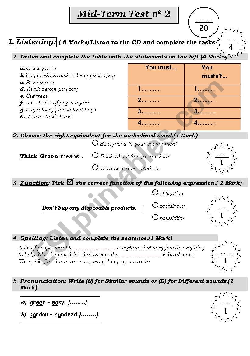 Listening and Language Test about The Environment