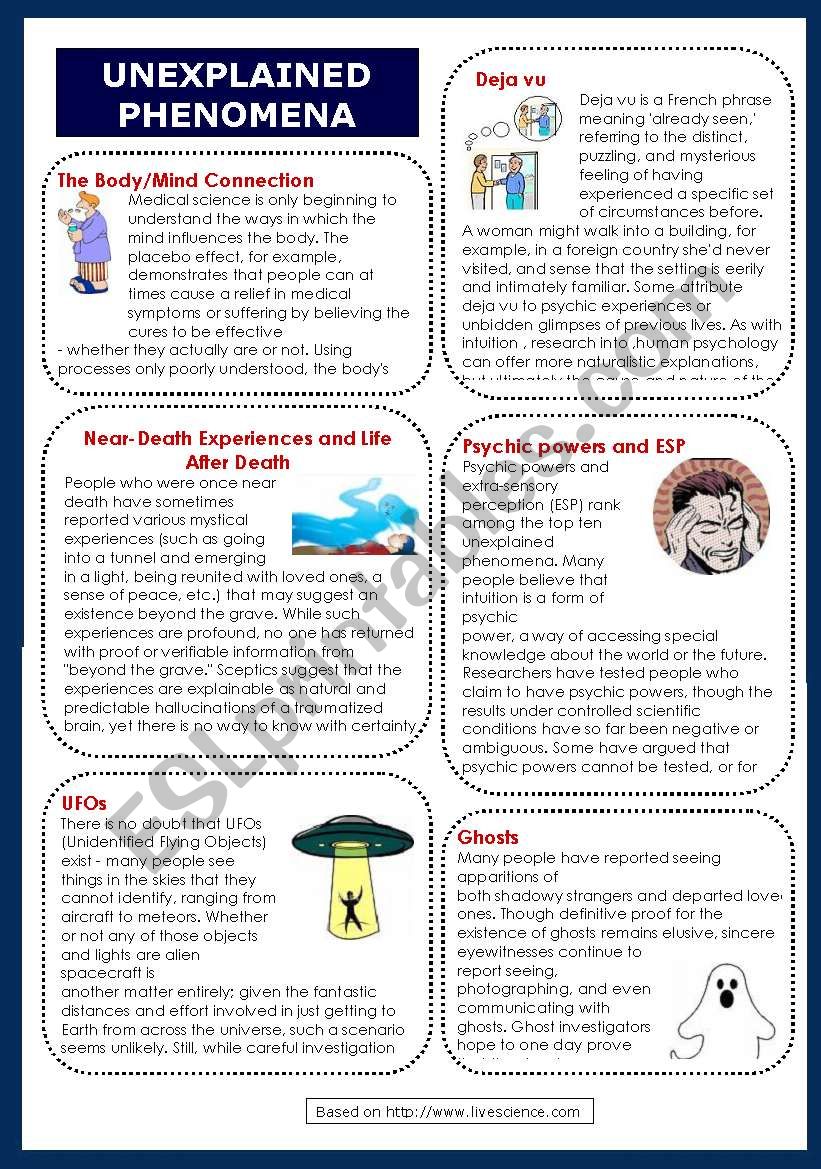 Unexplained phenomena worksheet