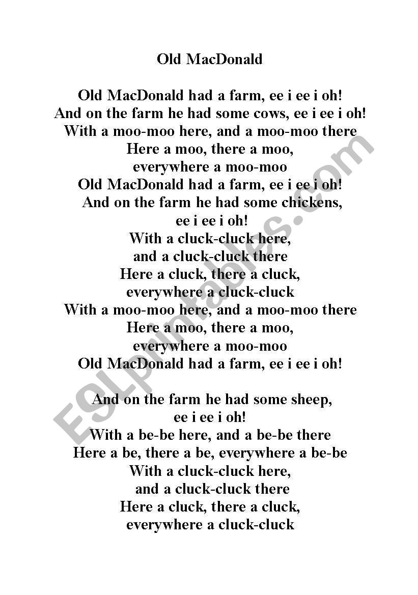 Old MacDonald-song worksheet