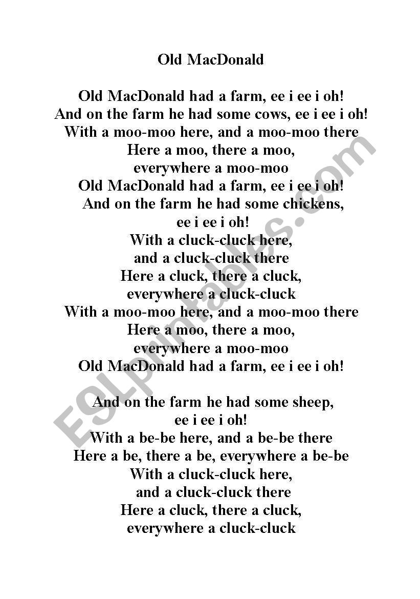 Old MacDonald-song worksheet