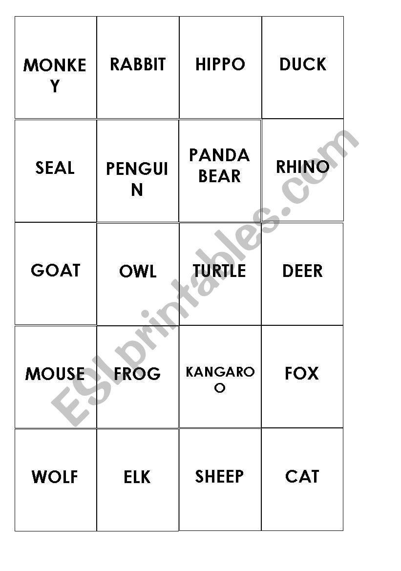 Memory game- animals worksheet