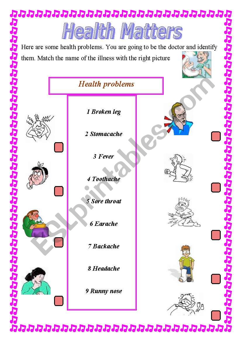 health problems worksheet