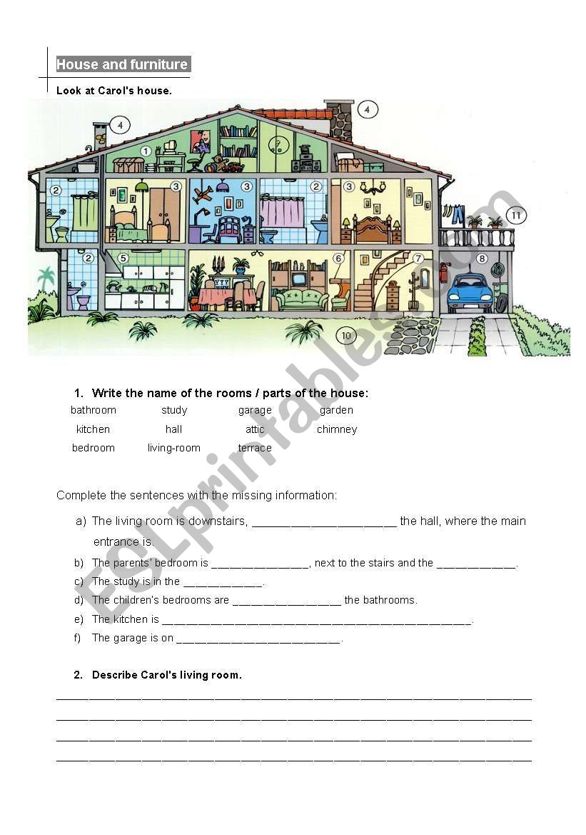 house and furniture worksheet