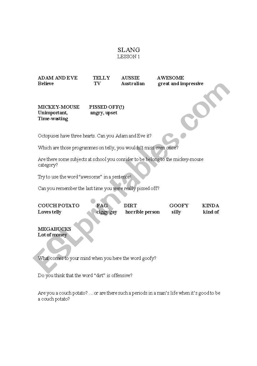 SLANG (Callan method) worksheet