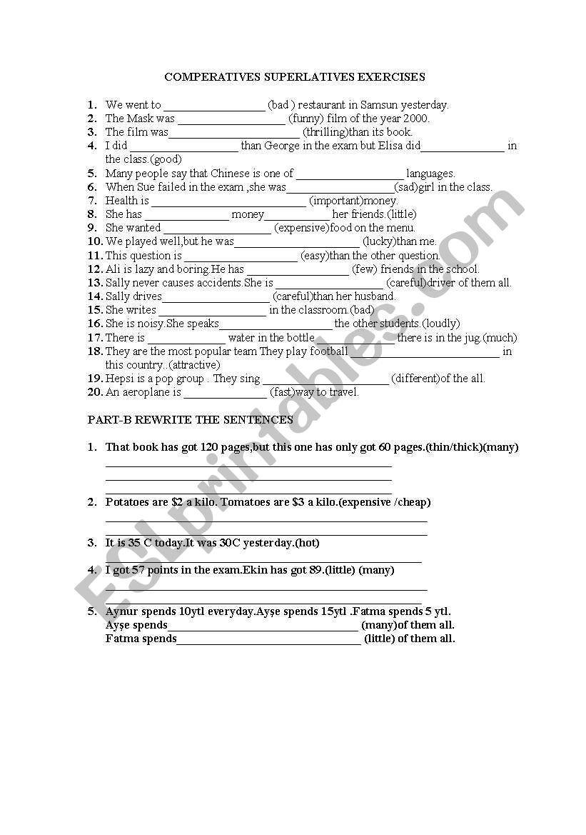 comparatives worksheet