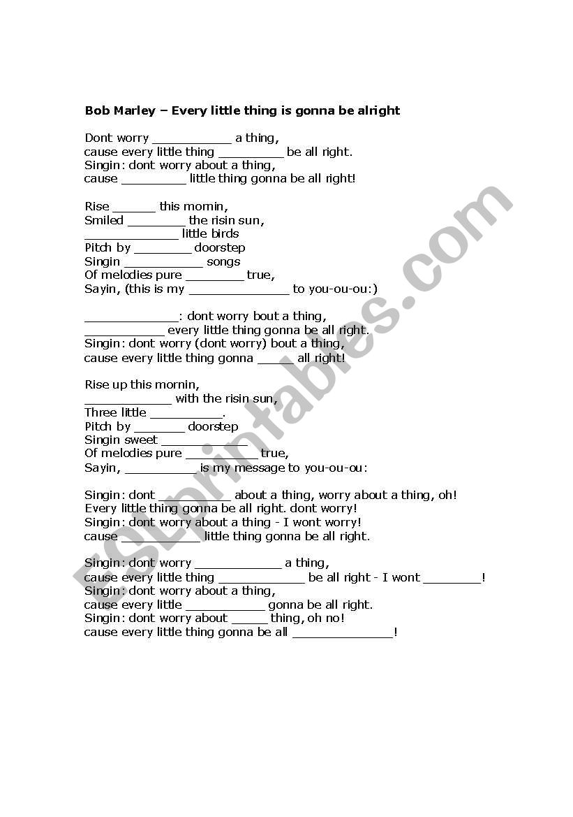 Bob Marley - gap exercise worksheet