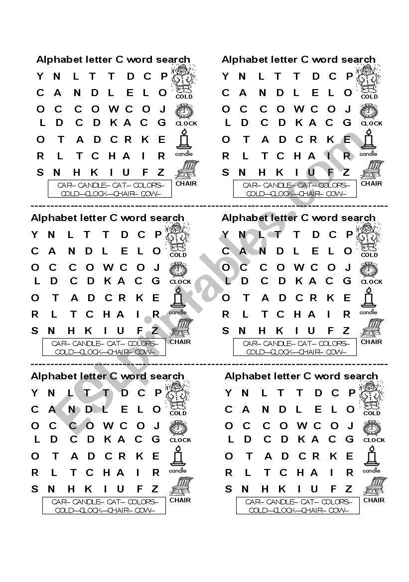 Alphabet wordsearch letter C worksheet