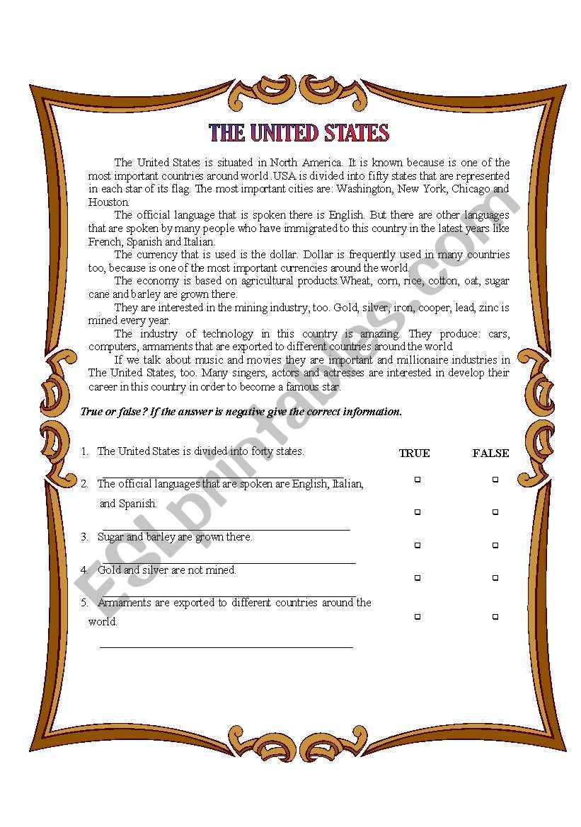 The United States worksheet