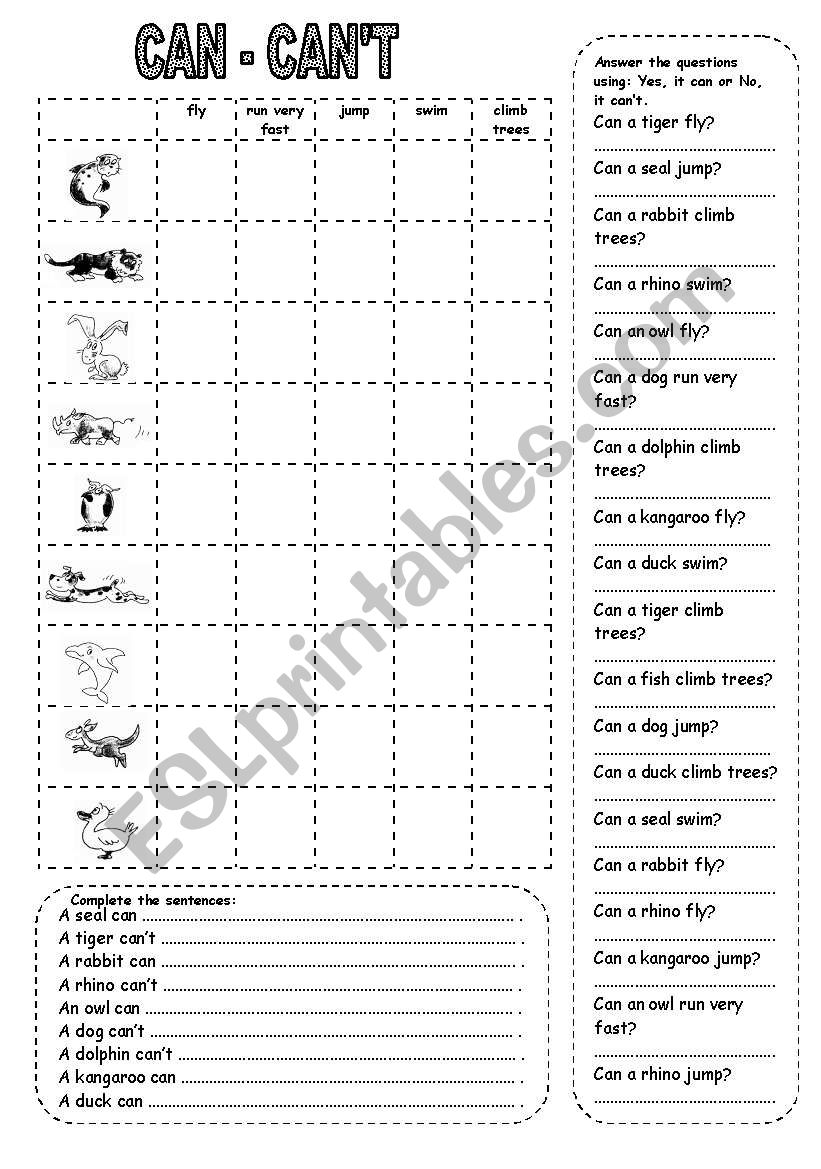 CAN / CANT ANIMALS (2) worksheet