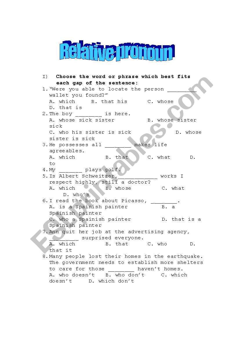 relative clause worksheet
