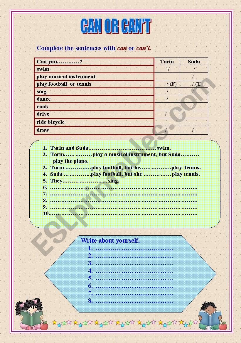 Can or can´t - ESL worksheet by Kru Eng2501