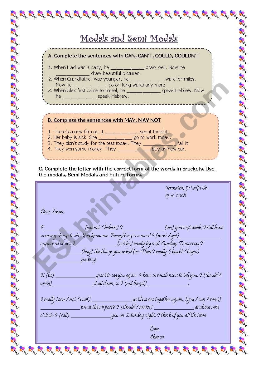 Modals and Semi Modals worksheet