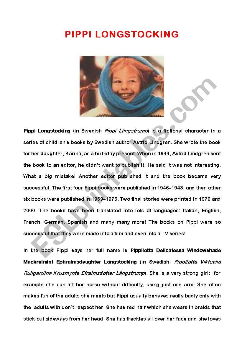 Pippi Longstockings worksheet