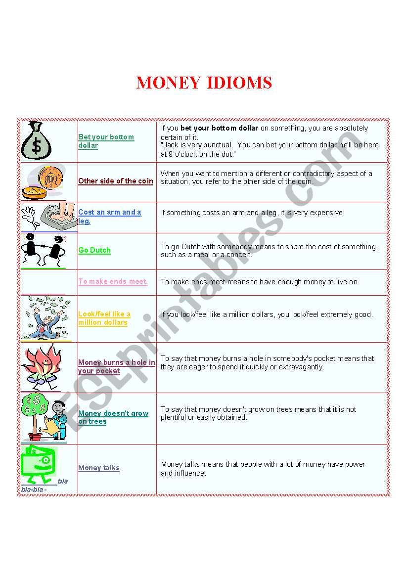 Money Idioms worksheet