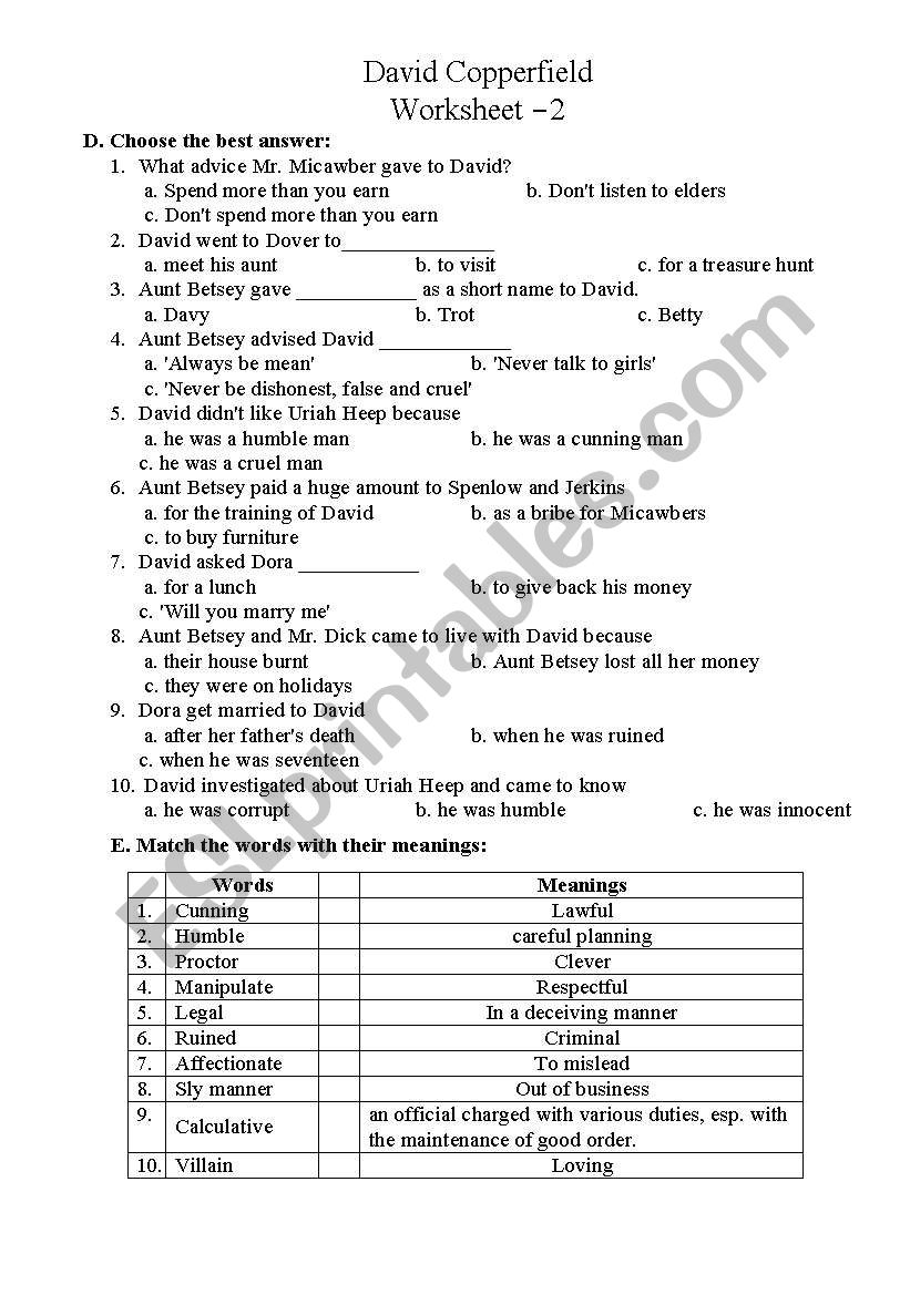 david copperfield 4 worksheet