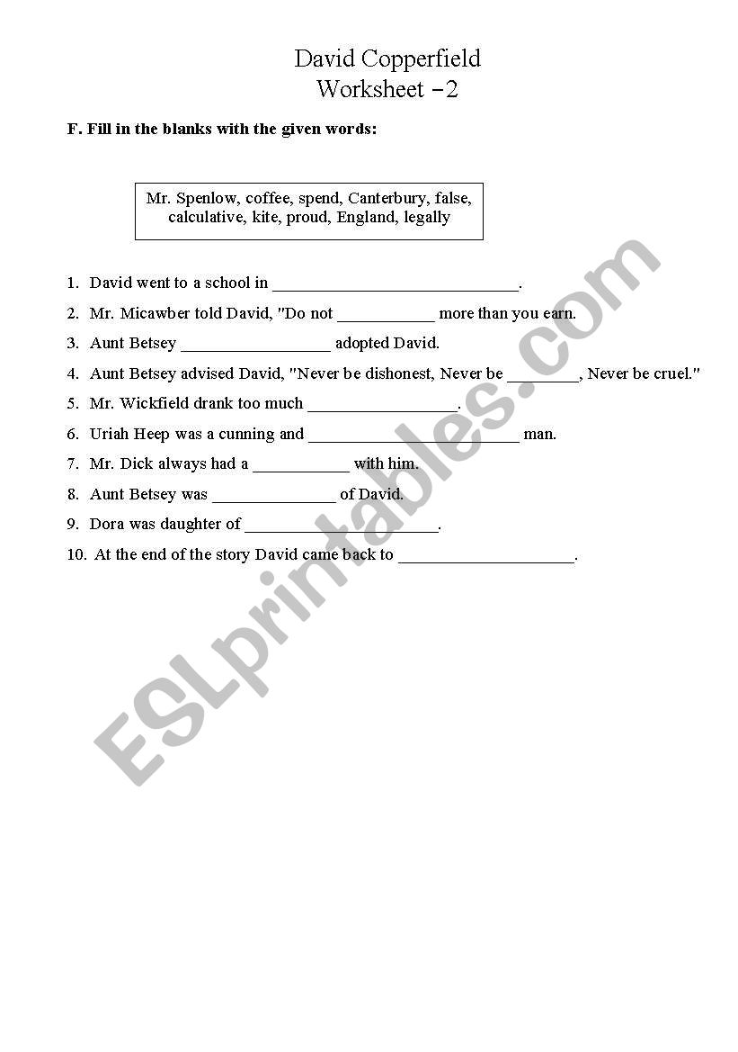 david copperfield 5 worksheet