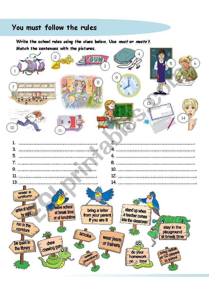 You must follow the rules - mustmustn´t - ESL worksheet by alisadedic