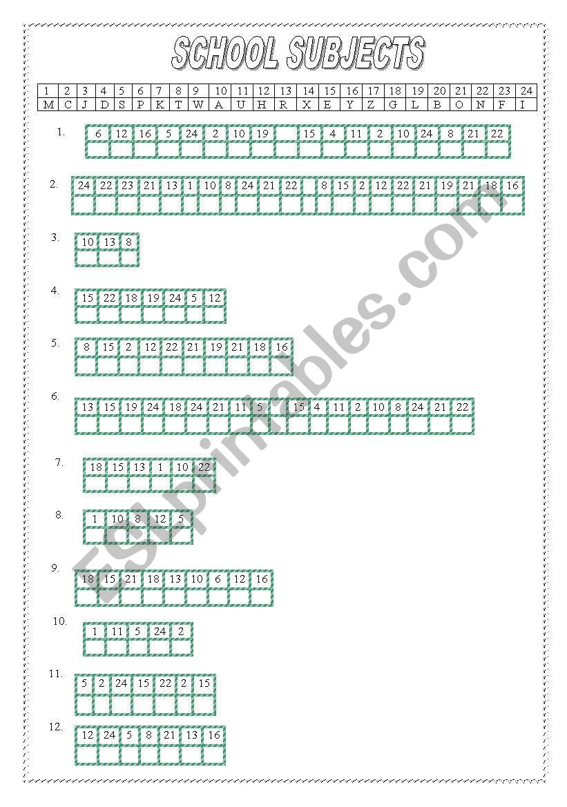 School subjects worksheet