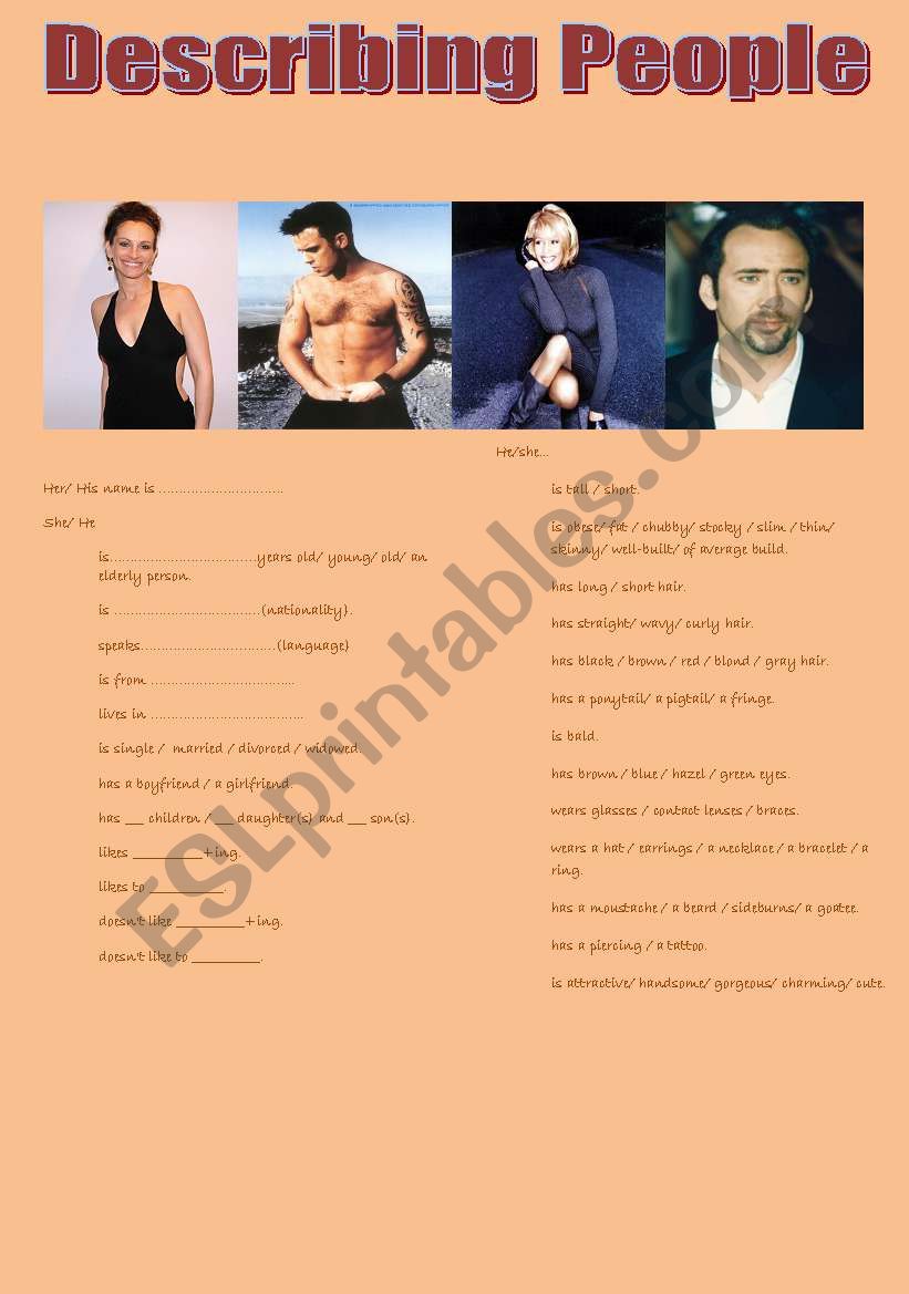 describing people worksheet
