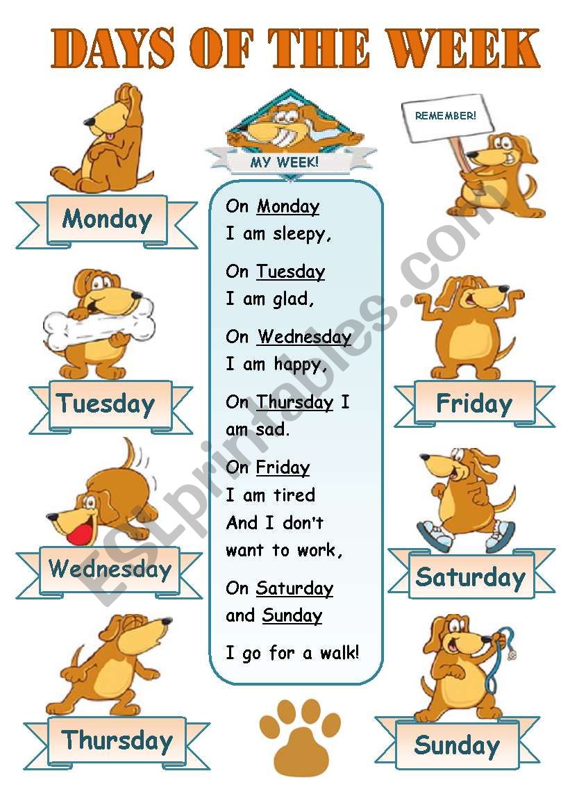 DAYS OF THE WEEK! - CLASSROOM POSTER FOR KIDS