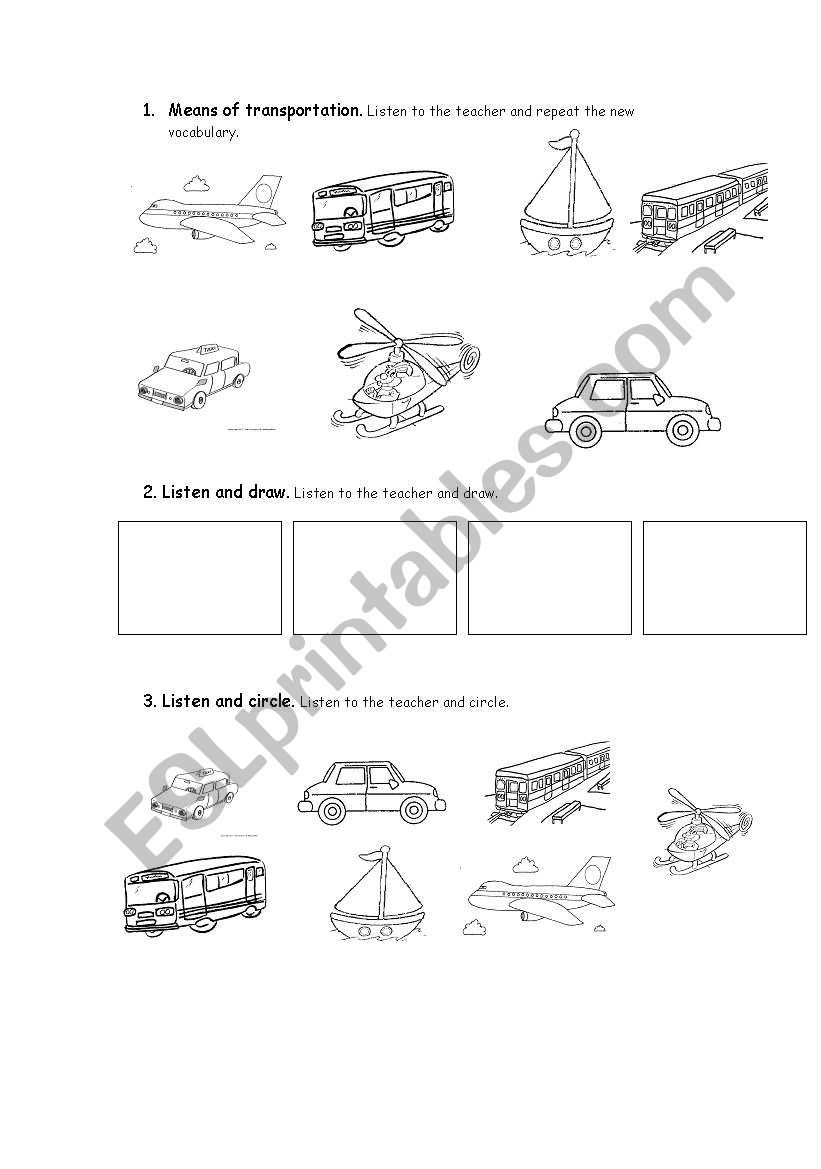 Means of transportation worksheet