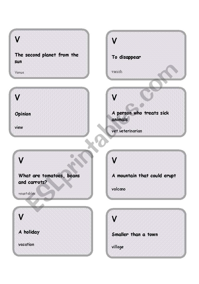 Alphabet game -Letter V worksheet