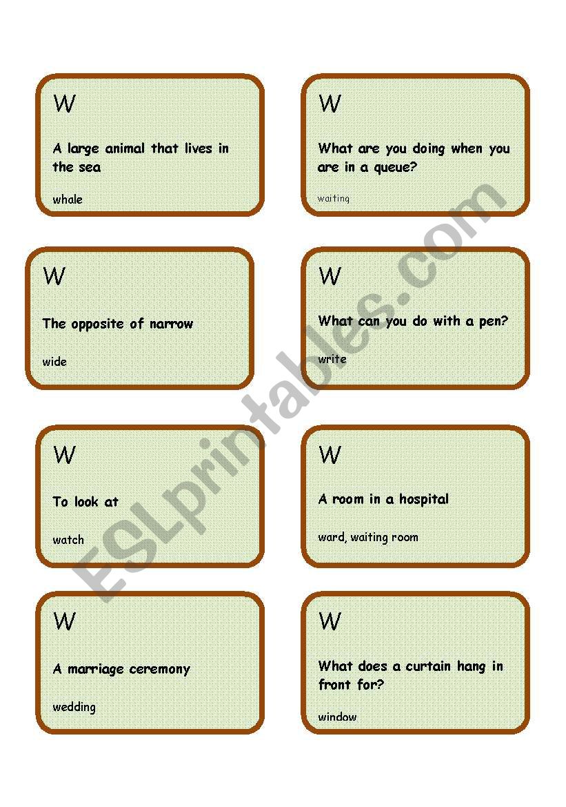 Alphabet game -Letter W worksheet