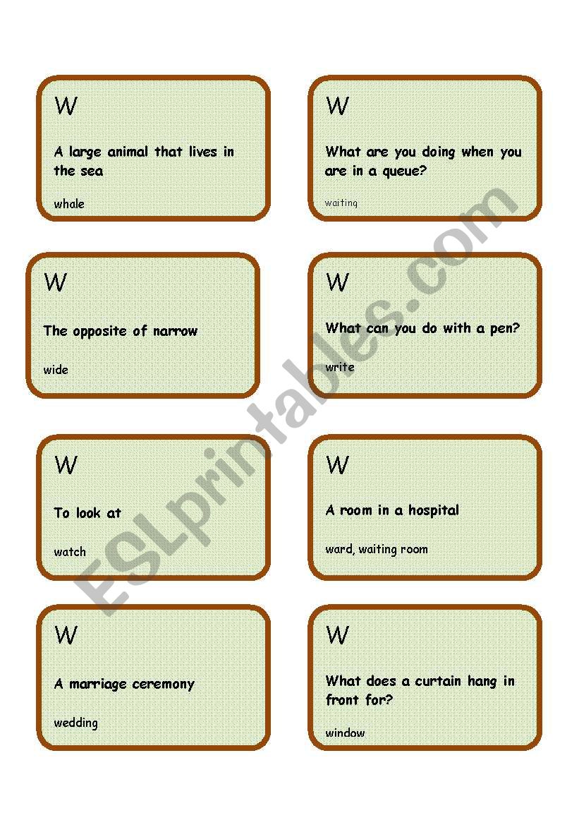 Alphabet game -Letter W worksheet