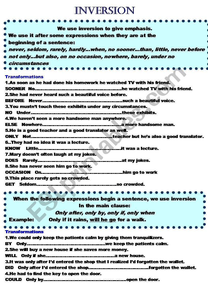 INVERSION  (3 pages)+a key worksheet