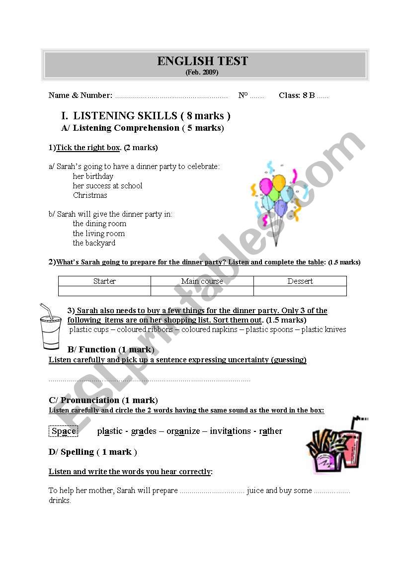 English test worksheet