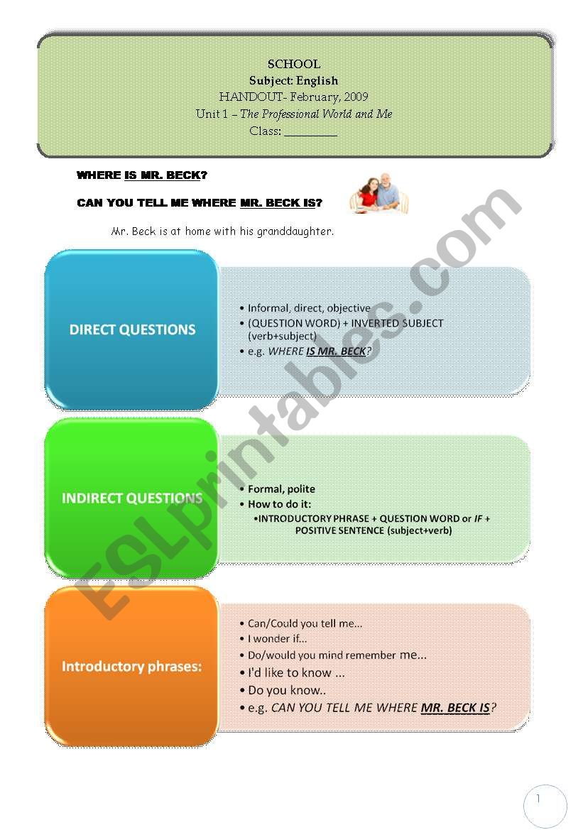 INDIRECT QUESTIONS AND FORMAL SPEECH