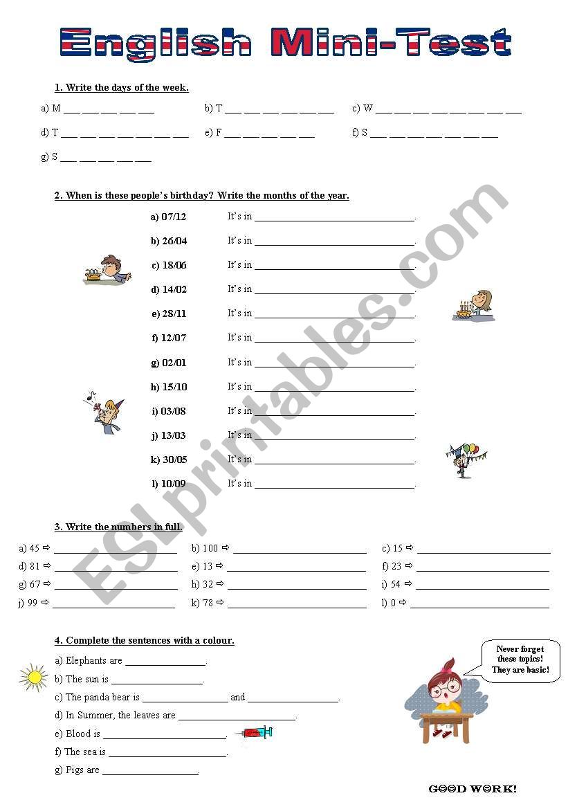 English mini-test for 5th graders