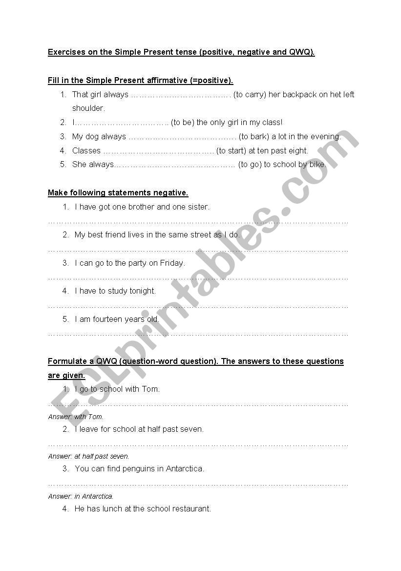 The simple present: positive, negative and QWQ