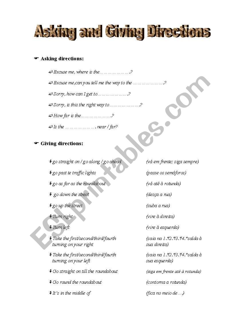 asking ang giving directions worksheet