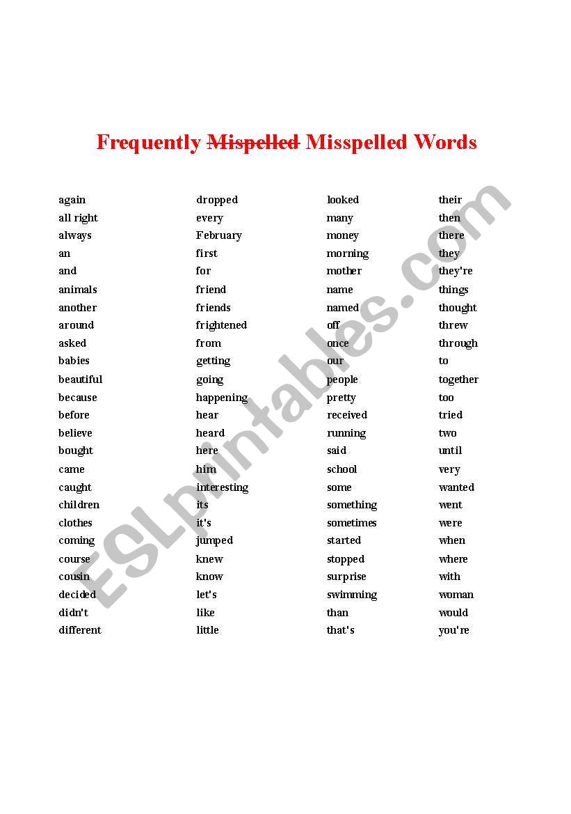 Spelling tool worksheet