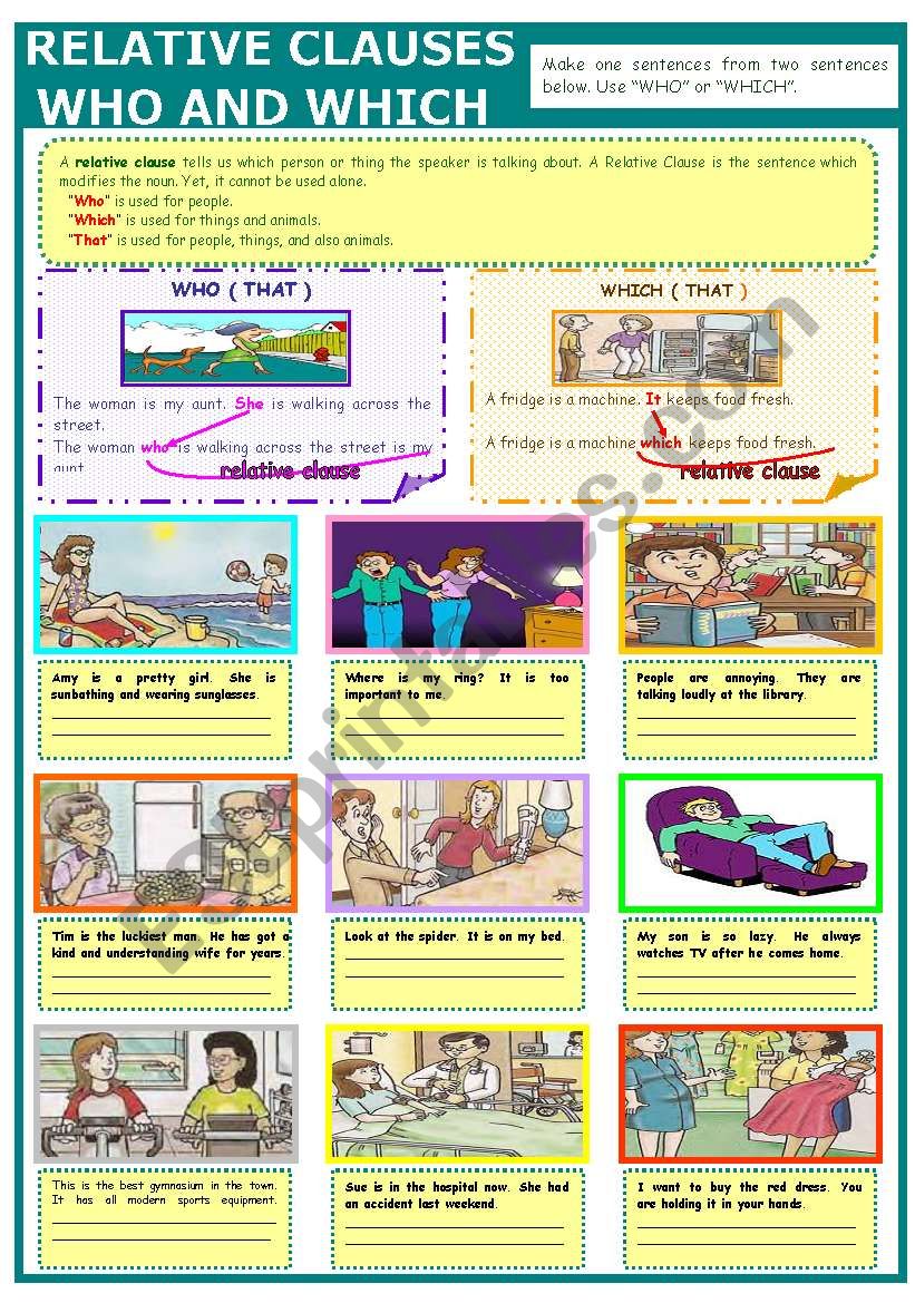 RELATIVE CLAUSES WHO AND WHICH