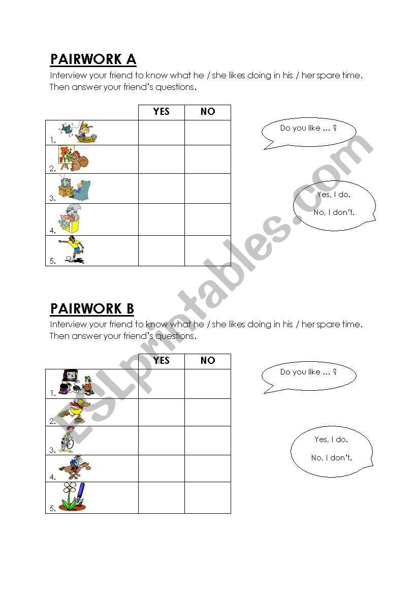 Pairwork worksheet