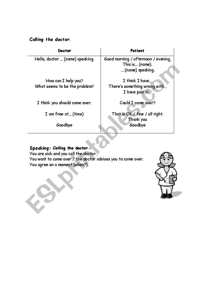 Calling the doctor worksheet