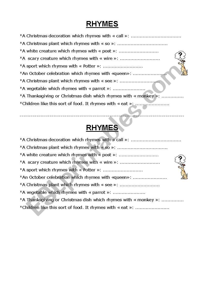 Rhymes worksheet