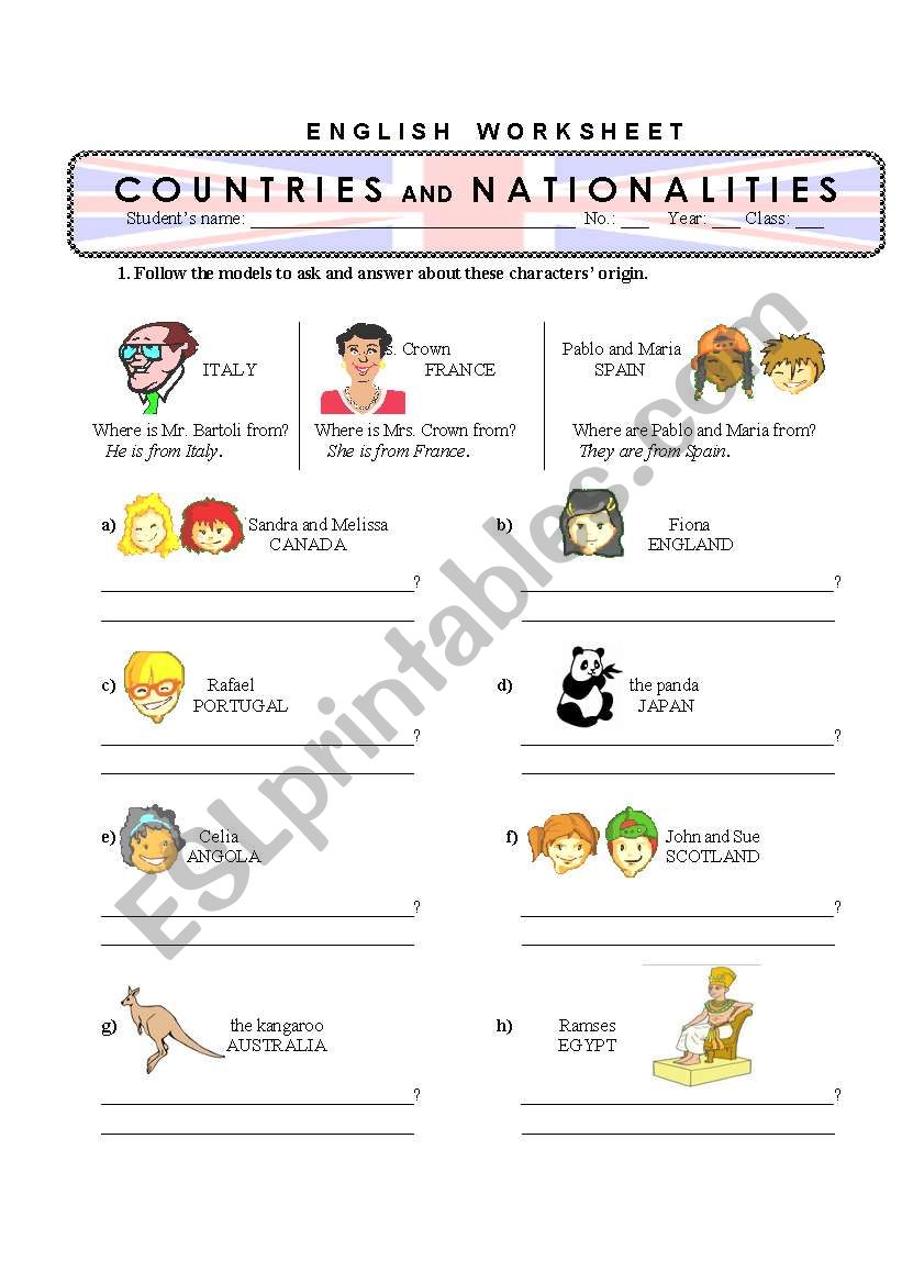 COUNTRIES AND NATIONALITIES worksheet