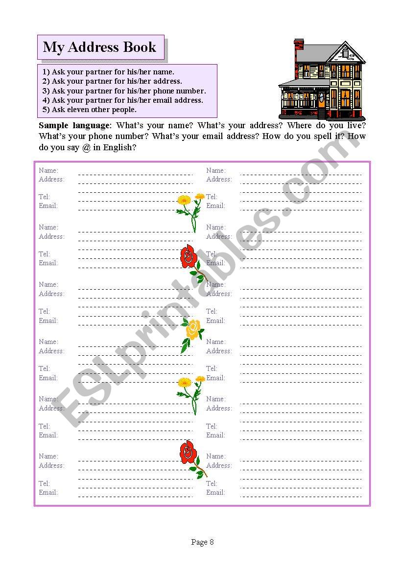 Address Book worksheet