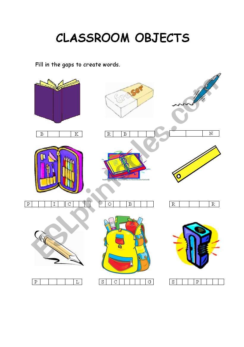 Classroom objects worksheet