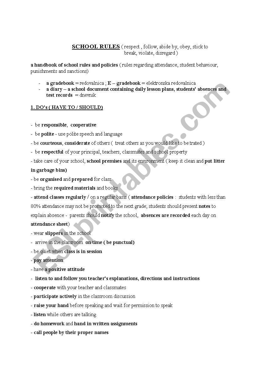 School rules, an ideal teacher