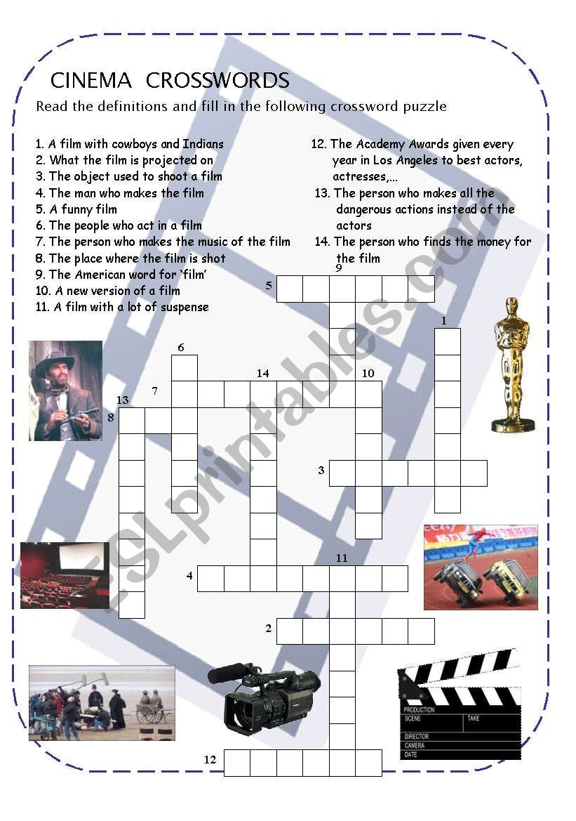 Cinema crossword worksheet