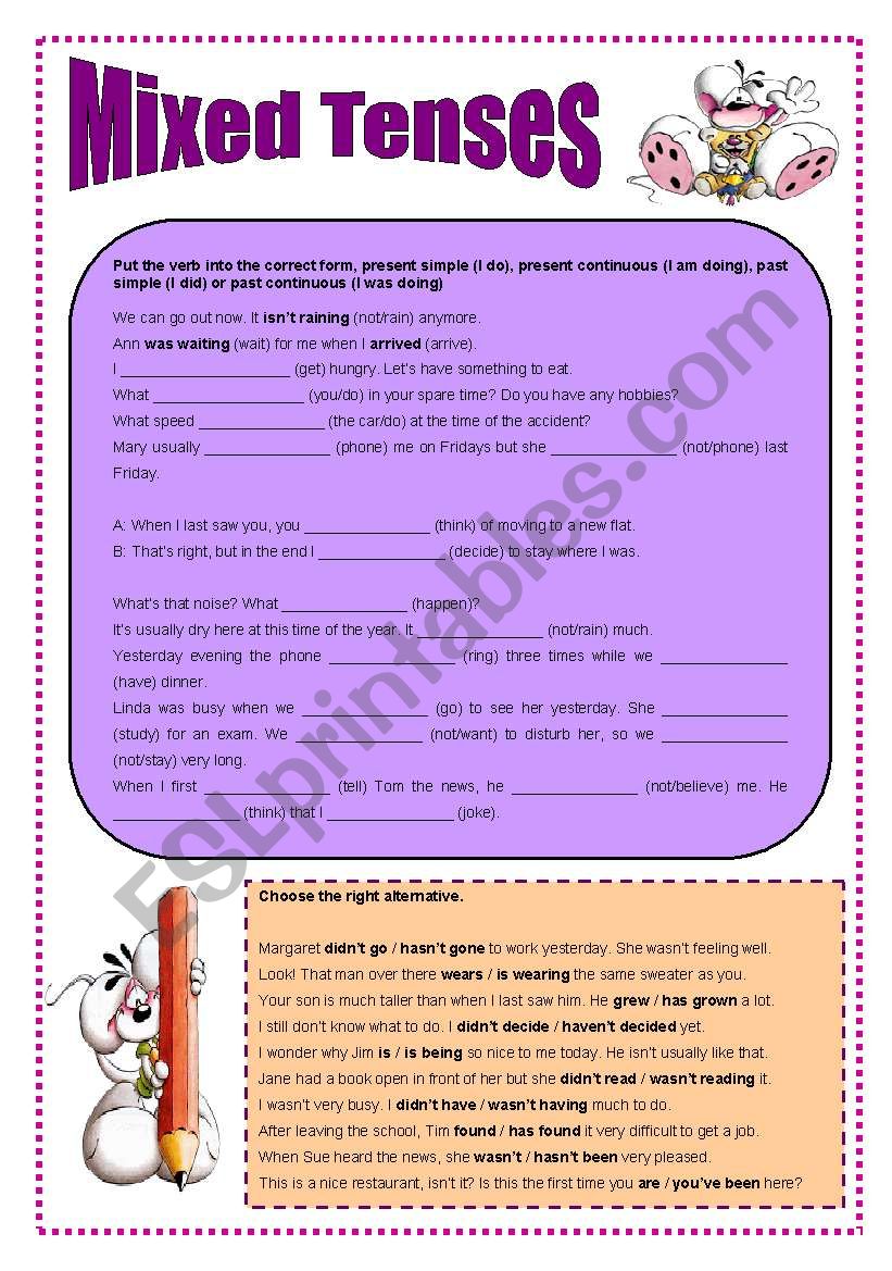Mixed Tenses Two Pages Of Practice ESL Worksheet By JulianaYurika